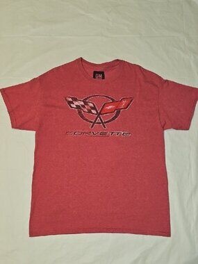 GM Corvette Men's Large Light Red Crew Neck Graphic T‑Shirt Used